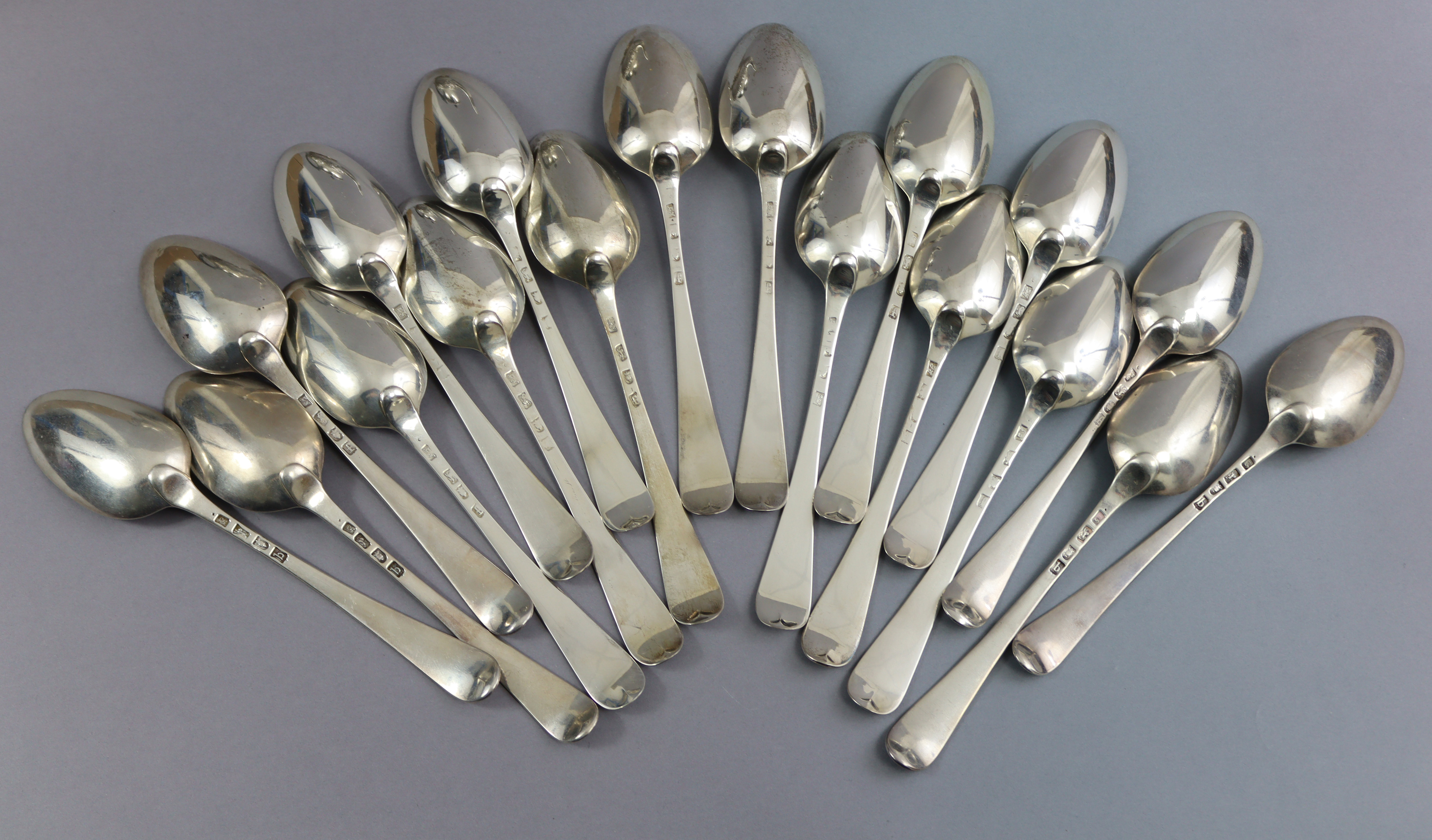 Eighteen George III silver Old English Bead pattern table spoons, by George Smith III; fourteen - Image 3 of 8