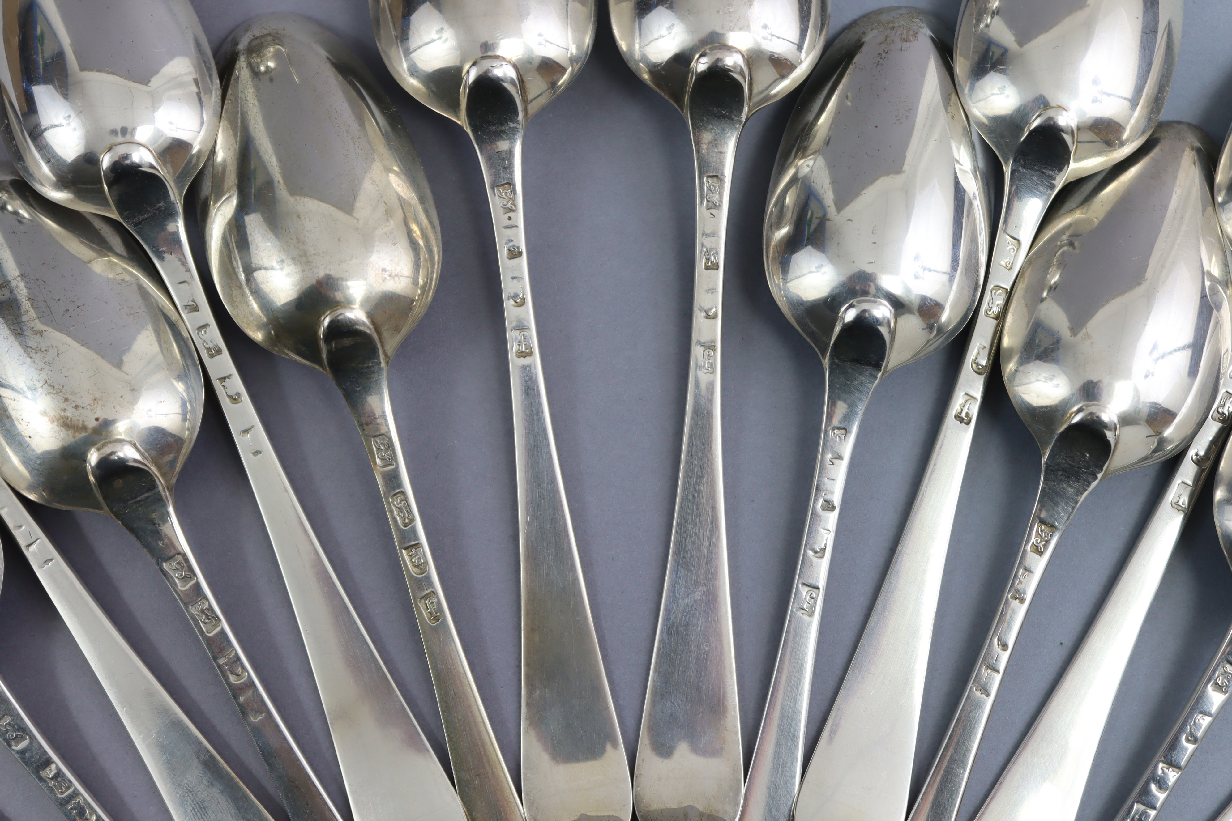 Eighteen George III silver Old English Bead pattern table spoons, by George Smith III; fourteen - Image 6 of 8