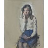 GEORGE WISSBORT (1928-2013) A three-quarter length portrait study of a seated lady holding a book.