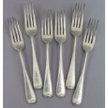 Six Victorian silver Old English Bead pattern table forks; four London 1860, two 1862, all by