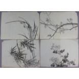 CHINESE SCHOOL, 20th century. A set of four monochrome botanical studies including prunus blossom,