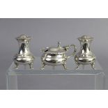 A pair of George V silver baluster-shaped pepper pots, 2½”, & a similar mustard pot, each with