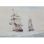 J. TERRY CULPAN (20th century) “Blockade Duty – A Frigate and Brig Sloop”. Signed & dated ’74