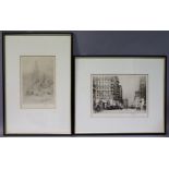 WILLIAM WALCOT, RBA, RE (1874-1943) A city street scene, signed lower border, black & white etching: