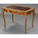 A LOUIS XVI STYLE KINGWOOD VENEERED & BRASS MOUNTED BUREAU-PLAT, inset gilt-tooled leather cloth