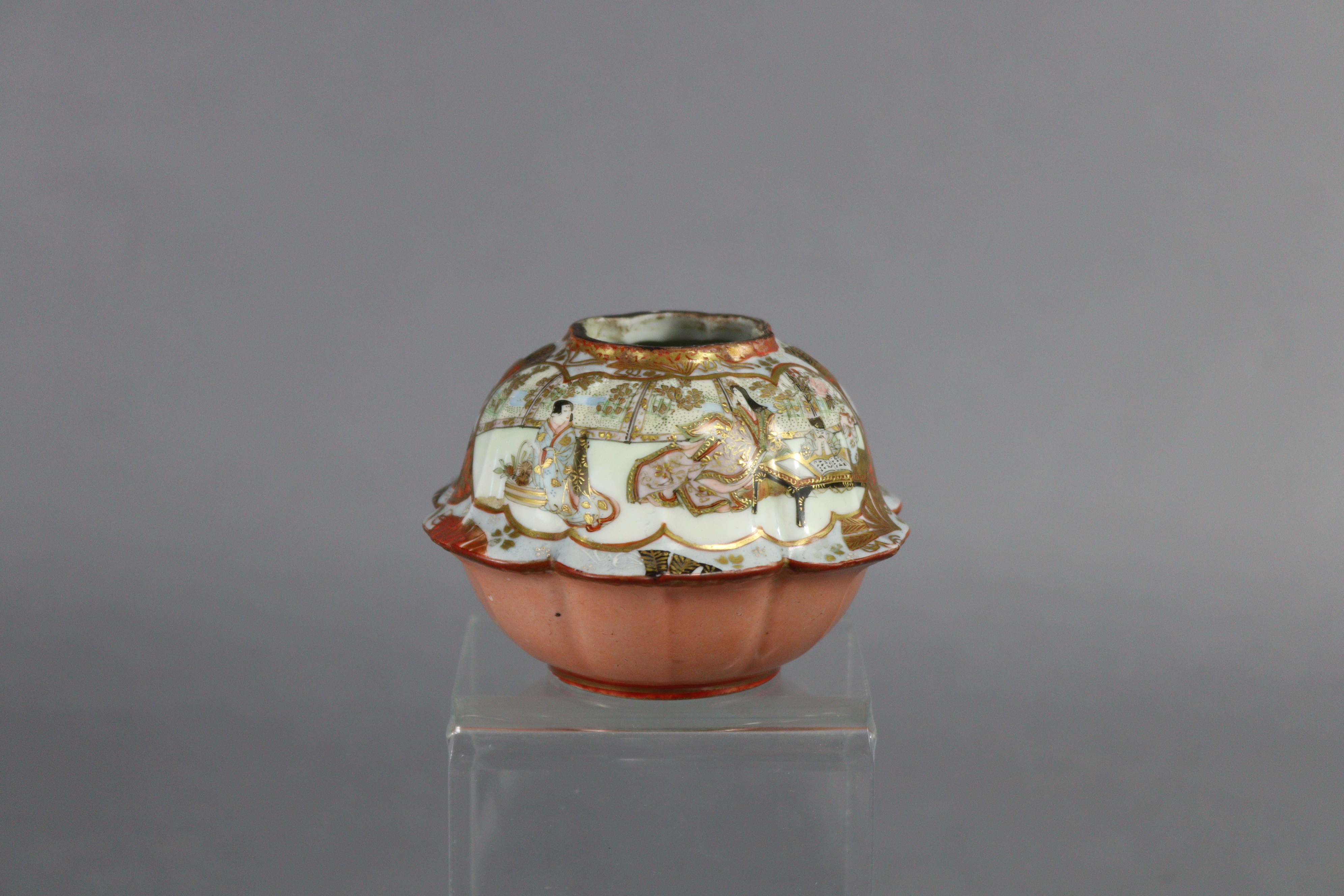 A 19th century Japanese porcelain shallow bowl of red ground decorated with flowers & landscapes in - Image 7 of 9