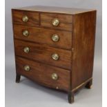 An early 19th century inlaid-mahogany chest fitted two short & three long graduated drawers with
