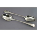 A pair of George III silver Old English Bead pattern gravy spoons, 10?” long; bottom-marked London