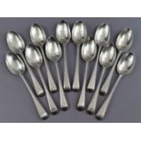 Twelve George III silver Old English Bead pattern dessert spoons by George Smith III; London 1778 (