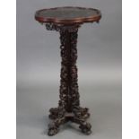 A late 19th/early 20th century Chinese hardwood pedestal table with painted lacquer hexafoil top,