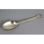A WILLIAM III SILVER TREFID SPOON with oval rat-tail bowl & flat stem, the terminal with engraved