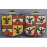 A pair of antique Continental painted wooden armorial plaques, inscribed “Gonzaga” & “Rota”, each of