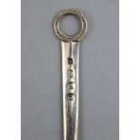 A George III silver Bead pattern large meat skewer with ring terminal & engraved crest, 12½” long;