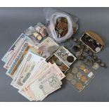 A quantity of British & mostly foreign coins, banknotes, facsimile coins & medals, etc.