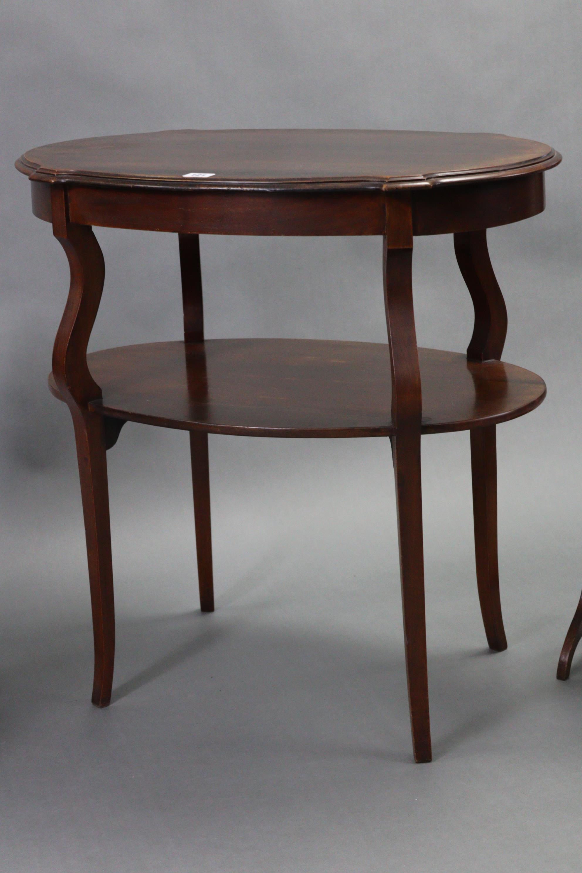 An Edwardian mahogany oval occasional table on four cabriole legs with open undertier, 27” wide; - Image 3 of 6