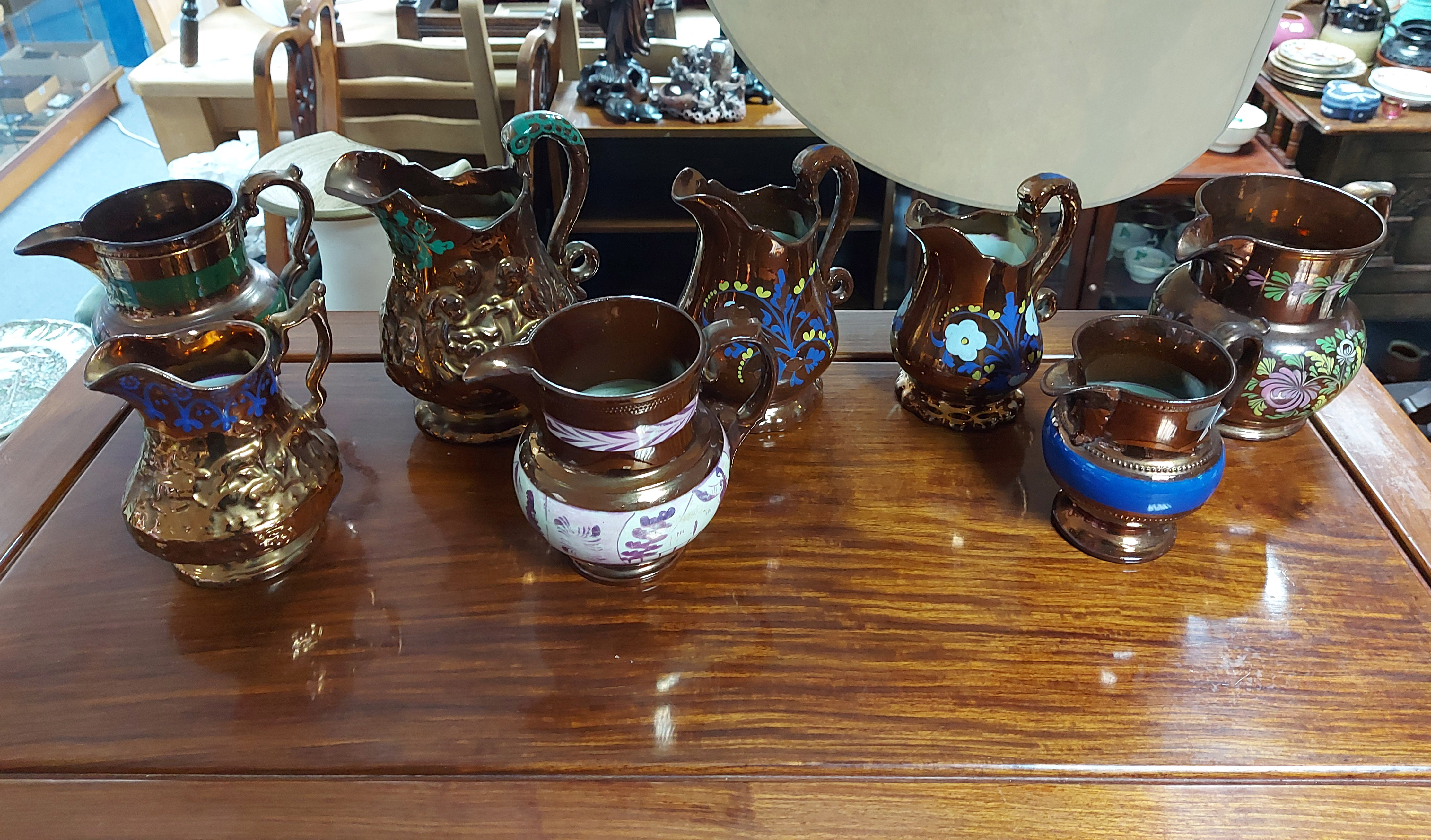 A collection of eight Victorian copper lustre jugs; a Mason’s Ironstone china “Mandalay” pattern - Image 2 of 4