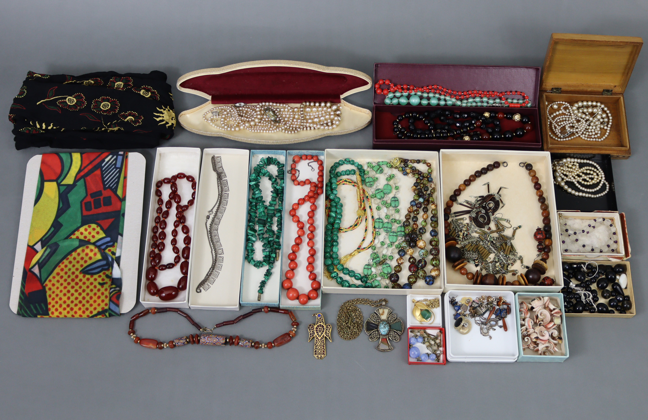 Various items of Victorian & later costume jewellery; & two pairs of Mary Quant tights.