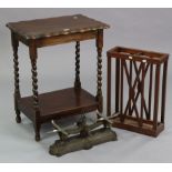 A 1930’s oak rectangular two-tier occasional table on barley-twist legs & turned feet, 22¾” wide;