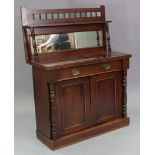 A Victorian mahogany chiffonier inset rectangular mirror to the stage back, fitted frieze drawer