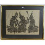 Three Thai brass rubbings (various sizes), each in glazed frame.