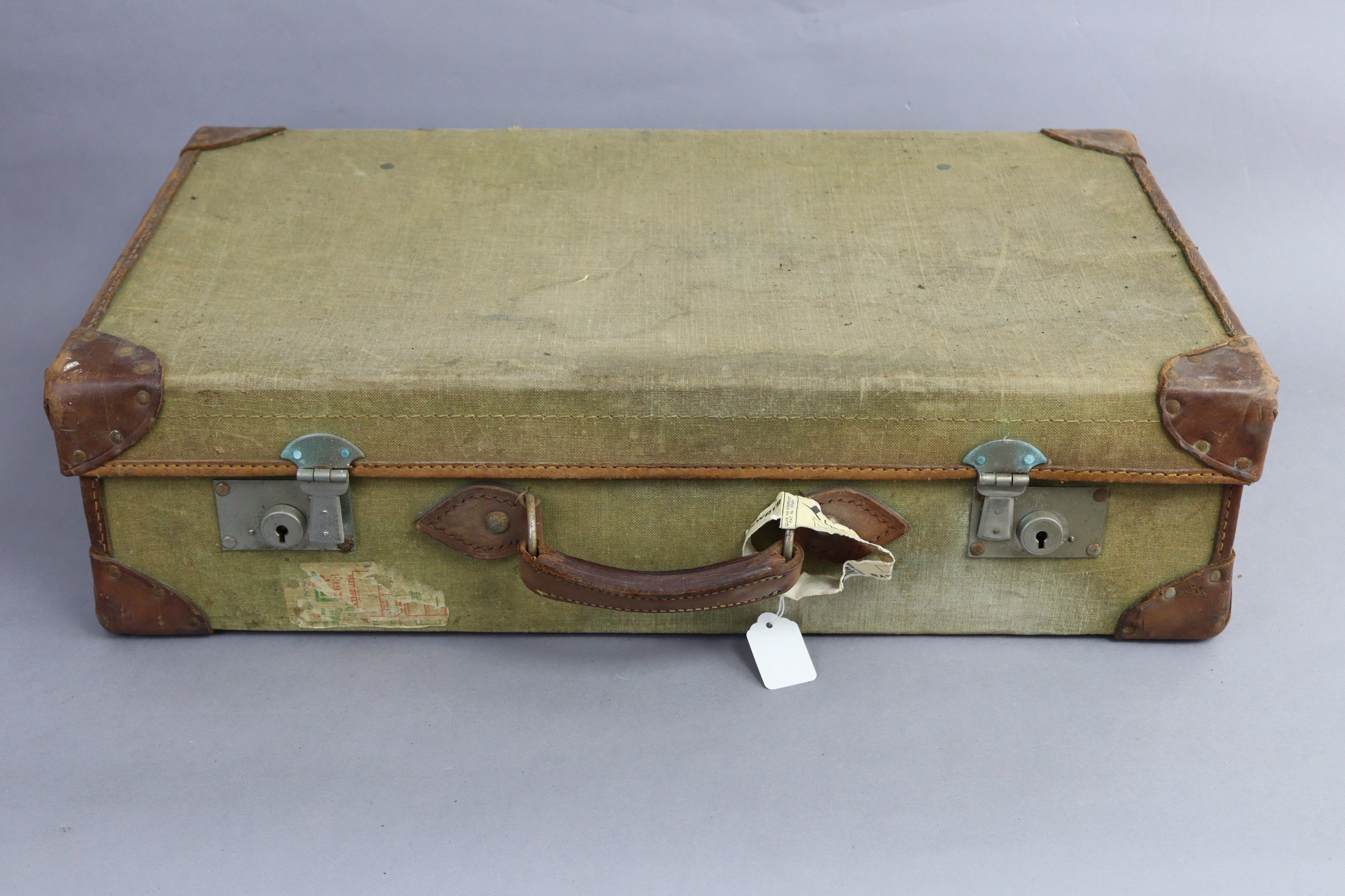 An early-mid 20th century fibre-covered & leather-bound suitcase, with chrome twin-lever locks, 26½” - Image 2 of 2