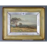 A small watercolour painting of a rural landscape, signed E. Barran ?, 6½” x 9¾”, in glazed gilt