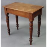 A Victorian mahogany small side table with rectangular top, & on four ring-turned tapered legs, 30¾”