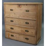 A Victorian pine chest (converted to a secretaire chest), with hinged fall-front above three long