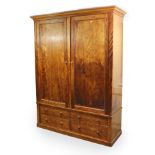 A 19th century SATIN BIRCH COMBINATION WARDROBE BY HOLLAND & SONS with moulded cornice, the fitted