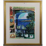 A large coloured lithograph after Henri Deschamps, in glazed gilt frame, 42” x 35¼” over-all.