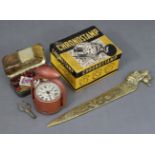 A mid-20th century “Chronostamp”, boxed; & a cast-brass letter opener, 10¼” long.