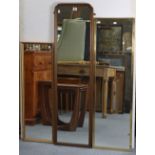A Queen Anne-style walnut frame rectangular wall mirror, 49¾” x 13½”; together with two other