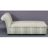 A mid-20th century day bed with hinged lift seat, upholstered multi-coloured striped material, &