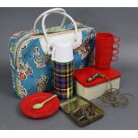 A late 20th century picnic set with case; together with a “Metropolitan” whistle, various pen