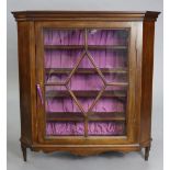 A late Victorian mahogany hanging wall display cabinet, with purple velour-lined interior fitted