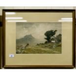 Harold Waite - a windswept highland landscape watercolour bears a signature 9.