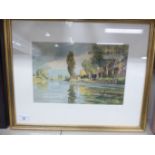 Attributed to Harold Waite - a riverscape with farm buildings watercolour 8.