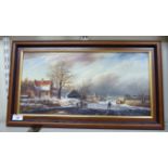 Ross Stefan - a Dutch frozen canal scene with figures skating,