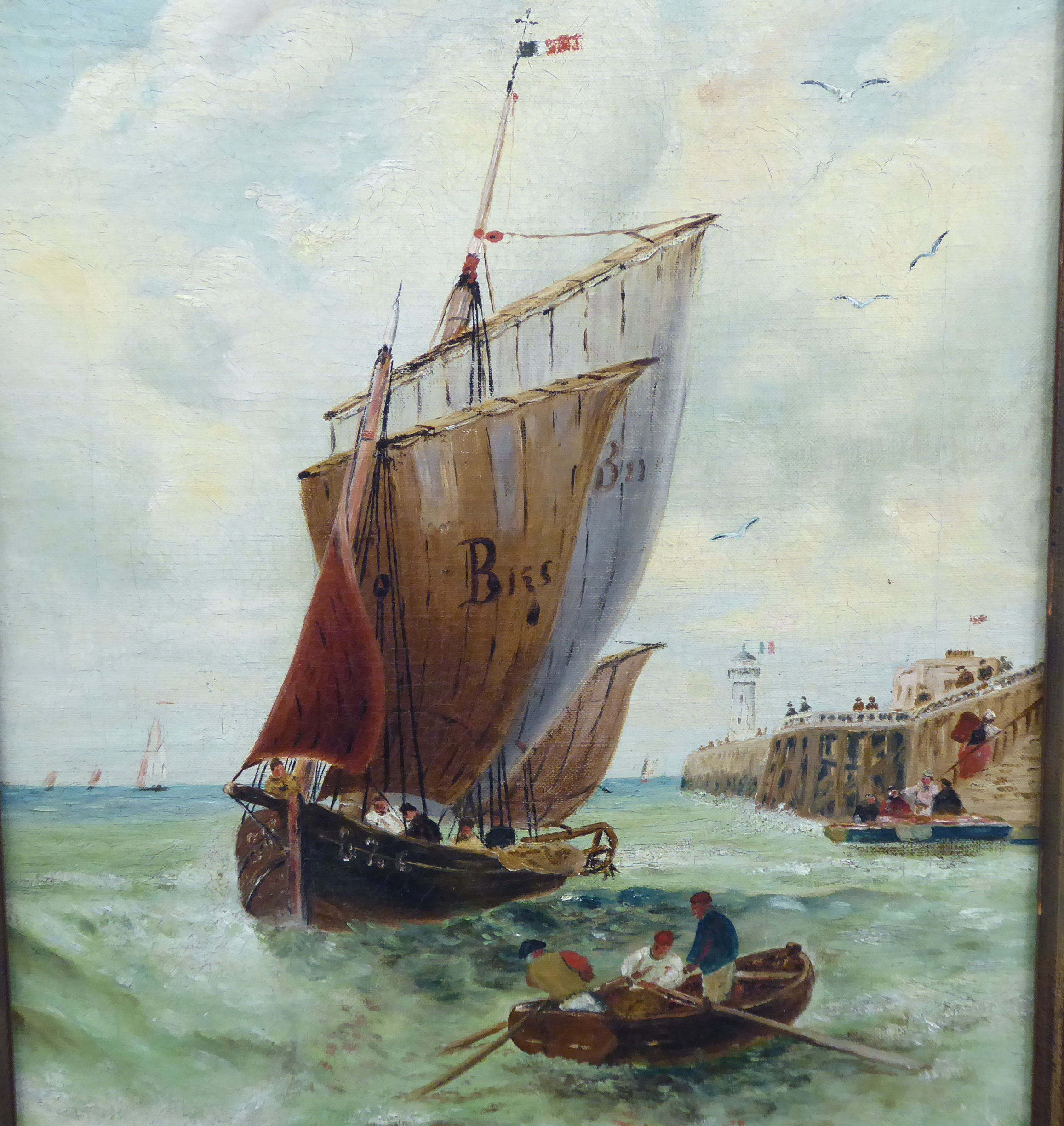 JF Slater - fishing vessels coming in to harbour oil on canvas bears a signature 19. - Image 2 of 3