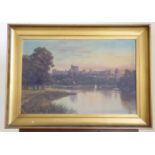 J Lewis - an early evening view of Windsor Castle from the River Thames oil on canvas bears a