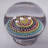 A Whitefriars Millefiori glass paperweight of oversize mushroom form with a dimpled centre,