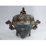 A 20thC Chinese cloisonne and cast metal censer,