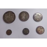 A George V set of six British coins, viz.