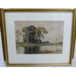 Harold Waite - 'Trees beside a Hampshire river' watercolour bears a signature 10'' x 15''