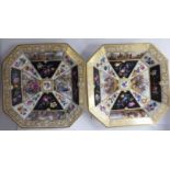 A pair of late 19thC Berlin porcelain dishes, having angled sides, everted rims and canted corners,