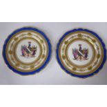 A pair of mid 19thC ivory glazed and powder blue glazed china plates,