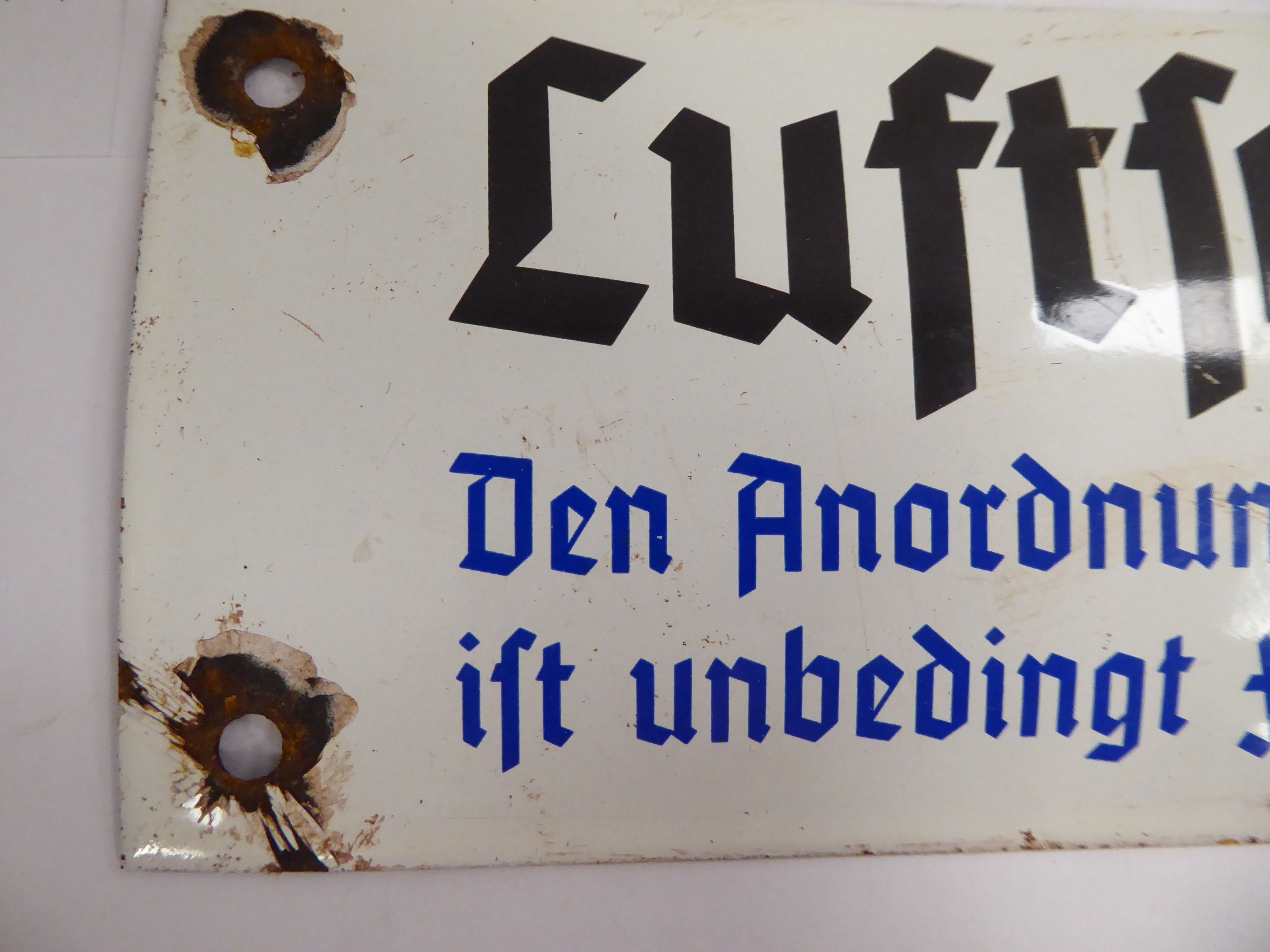 A German black and blue on white enamelled steel ARP sign 3'' x 12'' (Please Note: this lot is - Image 2 of 4