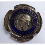 An enamelled blue and white metal Olympic Games London 1908 Judge's badge,