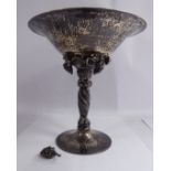A Georg Jensen silver fruit tazza, the shallow bowl having a flared rim, elevated on a knopped,