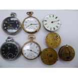 Eight late 19thC/early 20thC pocket watches and movements with varying enamel dials OS10
